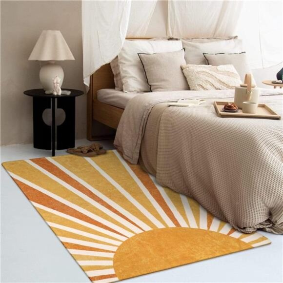 Boho Sun Print Area Rug Small Washable Rug Modern Abstract Non-Slip Accent - Picture 4 of 7